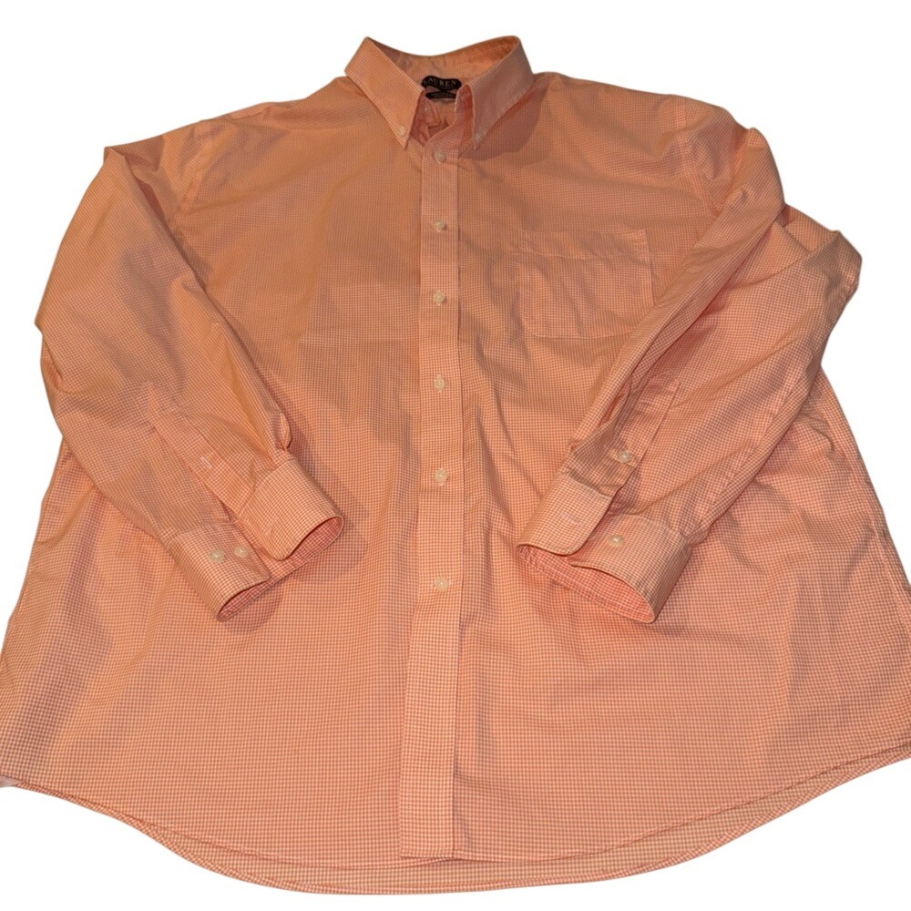 Lauren Ralph Lauren Mens 2XL Orange Gingham Stretch Button Down Shirt‎ 18 34/35